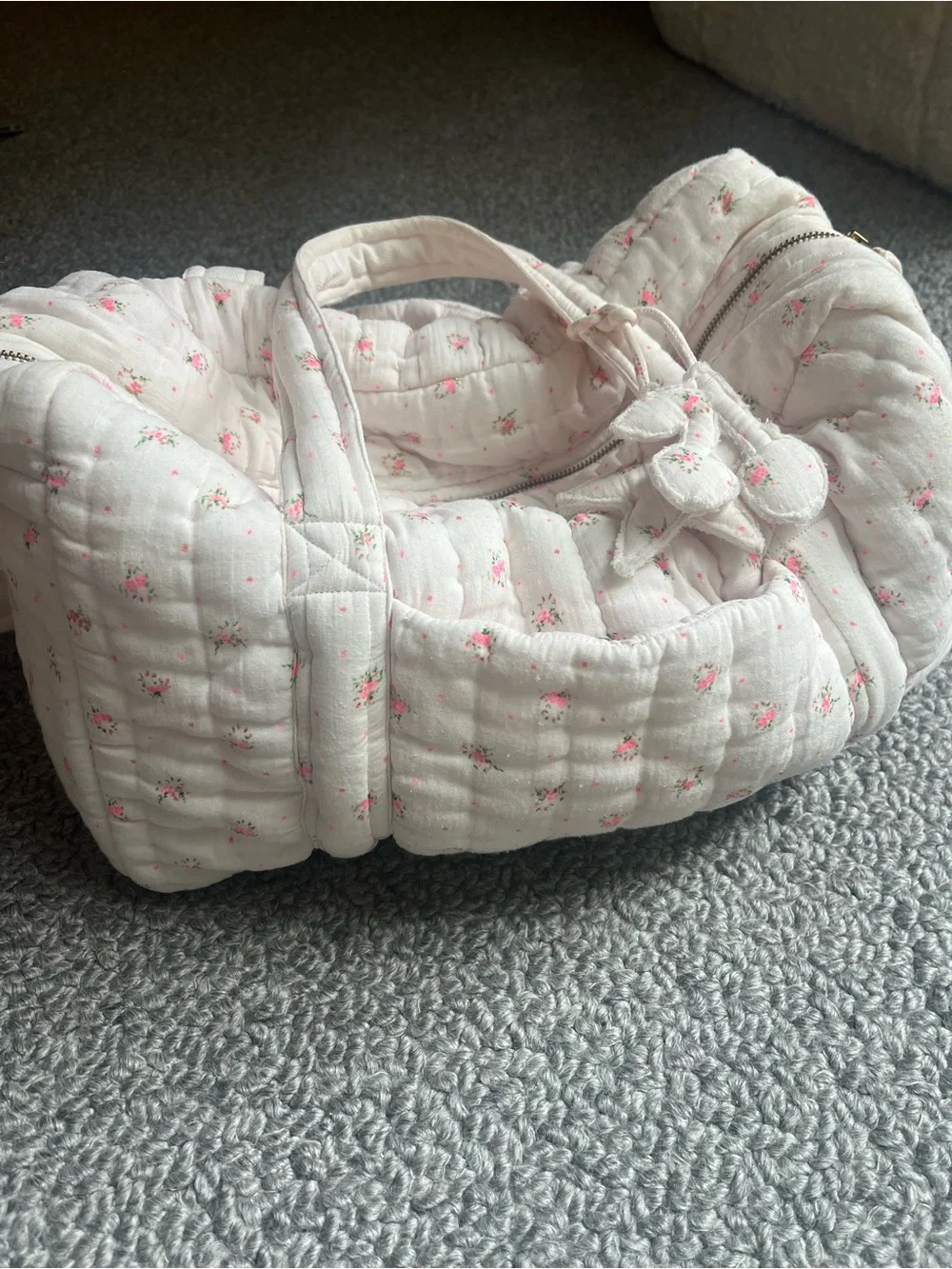Bonpoint Quilted Floral Diaper Bag in Light Cream and Pink